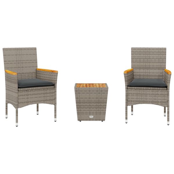 vidaXL 3-tlg. Bistro-Set mit Kissen Grau Poly Rattan und Glas