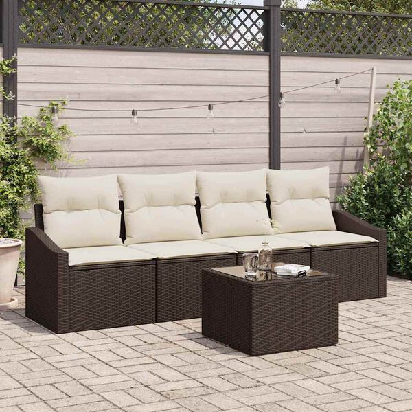 vidaXL Sofa Set mit Kissen 5 pcs Braun und Creme Poly-Rattan