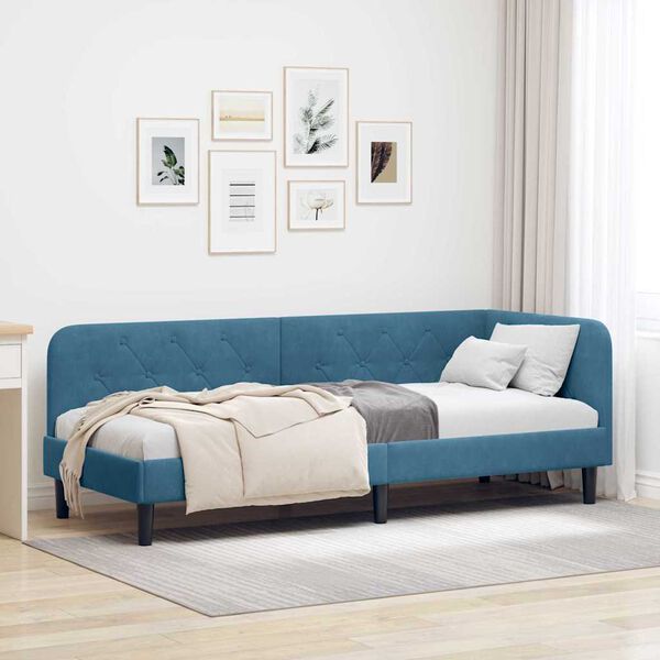 vidaXL Eckbettgestell mit Kopfteil Blau 80 x 200 cm Samt