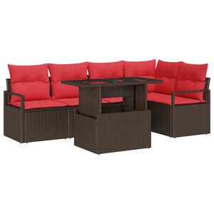 vidaXL Gartensofa-set 6 stk. 5-Sitzanzahl Braun und Rot Poly-Rattan