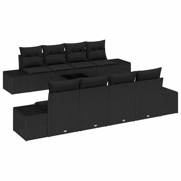 vidaXL Garten-Sofa-Set mit Kissen 8 pcs Schwarz Poly-Rattan