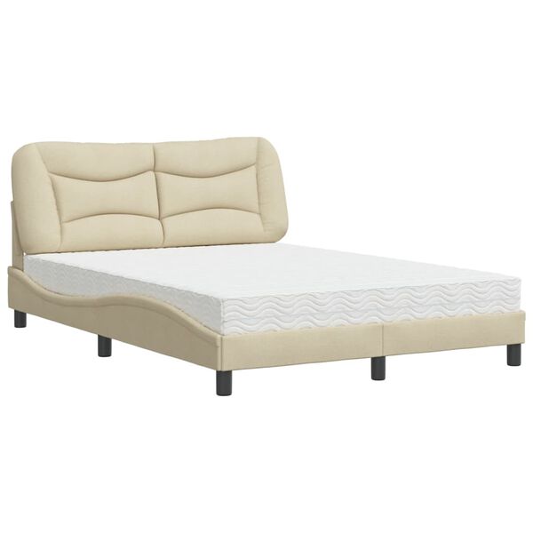 vidaXL Bett mit Matratze "Hvar" Creme 120x200 cm Stoff