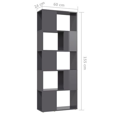 vidaXL Bücherregal Raumteiler Hochglanz-Grau 60x24x155 cm