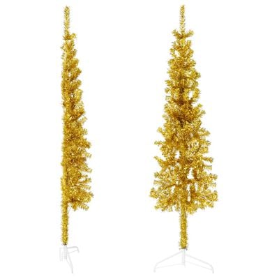 vidaXL Künstlicher Halb-Weihnachtsbaum mit Ständer Schlank Gold 150 cm