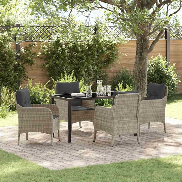 vidaXL Garten Essgruppe mit Kissen 5 pcs Hellgrau Poly-Rattan