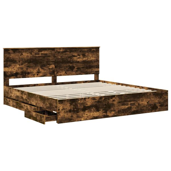 vidaXL Bettrahmen Ger&auml;ucherte Eiche 200 x 200 cm Ingenieurs Holz