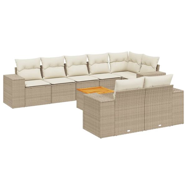 vidaXL 9-tlg. Garten-Sofagarnitur mit Kissen Beige Poly Rattan