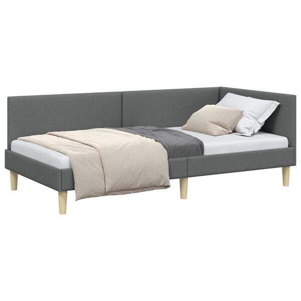 vidaXL Eckbettgestell Dunkelgrau 90 cm x 190 cm Stoff und Sperrholz