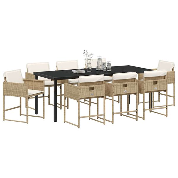 vidaXL Garten Essgruppe mit Kissen 9 pcs Beige Poly-Rattan