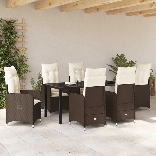 vidaXL Garten Essgruppe mit Kissen 7 pcs Braun Poly Rattan