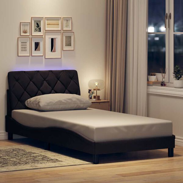 vidaXL Bettgestell mit LED ohne Matratze Dunkelbraun 100x200 cm Stoff