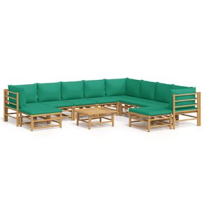 vidaXL 11-tlg. Garten-Lounge-Set mit Gr&uuml;nen Kissen Bambus