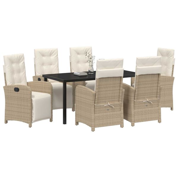 vidaXL Garten Essgruppe mit Kissen 7 pcs Beige Poly-Rattan
