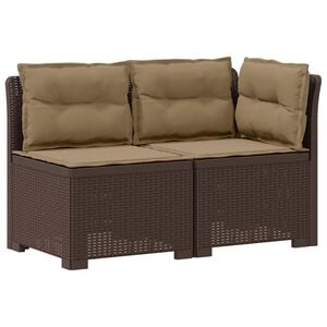 vidaXL 2-Sitzer Garten-Sofa mit Kissen Rattan-Look 2-Sitzer PP Braun