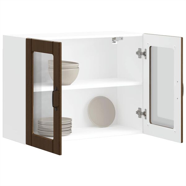 vidaXL K&uuml;chen-H&auml;ngeschrank mit Glast&uuml;r Lucca Braun Eichen-Optik