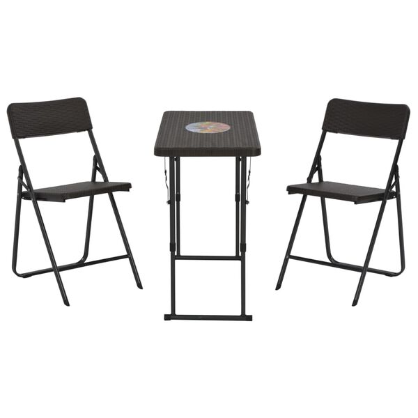 vidaXL 3-tlg. Bistro-Set Klappbar HDPE Braun Rattanoptik