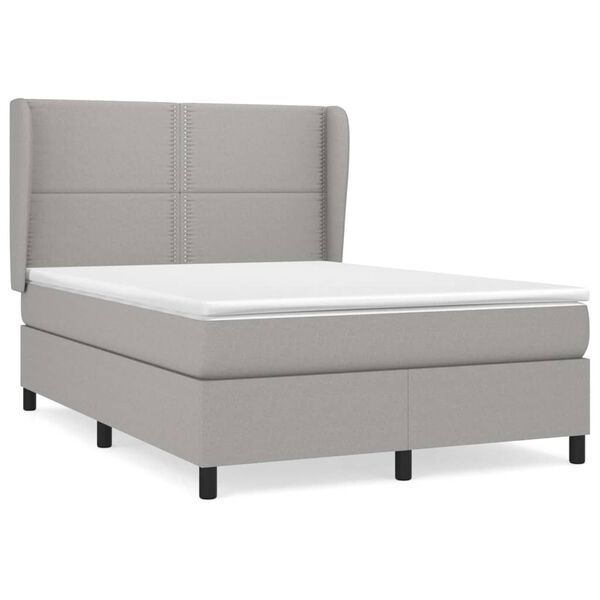 vidaXL Boxspringbett mit Matratze Hellgrau 140x200 cm Stoff