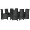 vidaXL 9-tlg. Garten-Essgruppe mit Kissen Schwarz Poly Rattan