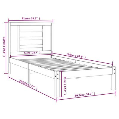 vidaXL Massivholzbett Weiß 75x190 cm