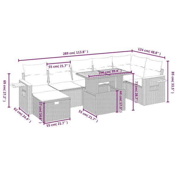 vidaXL 8-tlg. Garten-Sofagarnitur mit Kissen Schwarz Poly Rattan