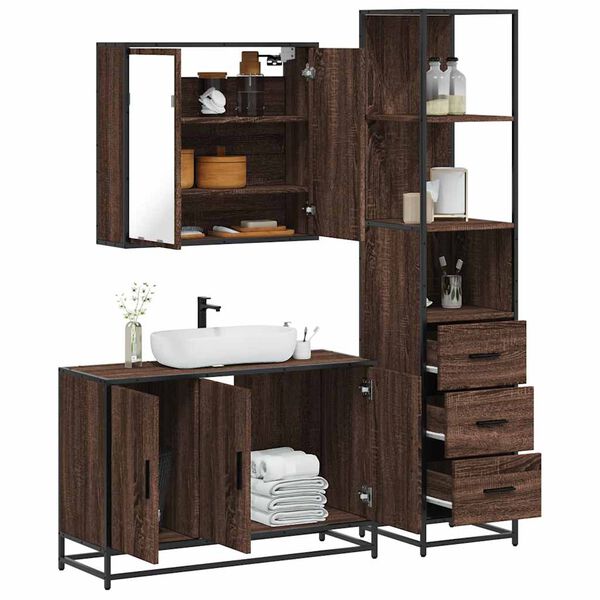 vidaXL 3-tlg. Badm&ouml;bel-Set Braun Eichen-Optik Holzwerkstoff