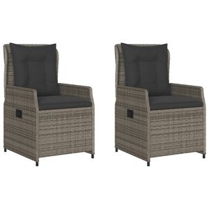 vidaXL Gartensessel 2 Stk. Verstellbar Grau Poly Rattan