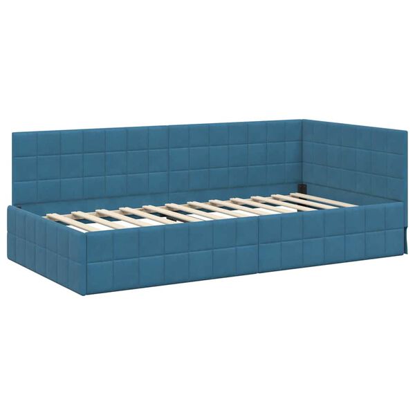 vidaXL Eckbettgestell mit Kopfteil Blau 100 cm x 200 cm Samt