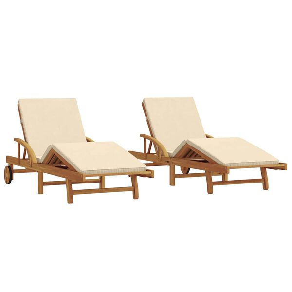 vidaXL Sonnenliege 2 pcs Beige 200 x 67 x 84cm Massivholz Akazie