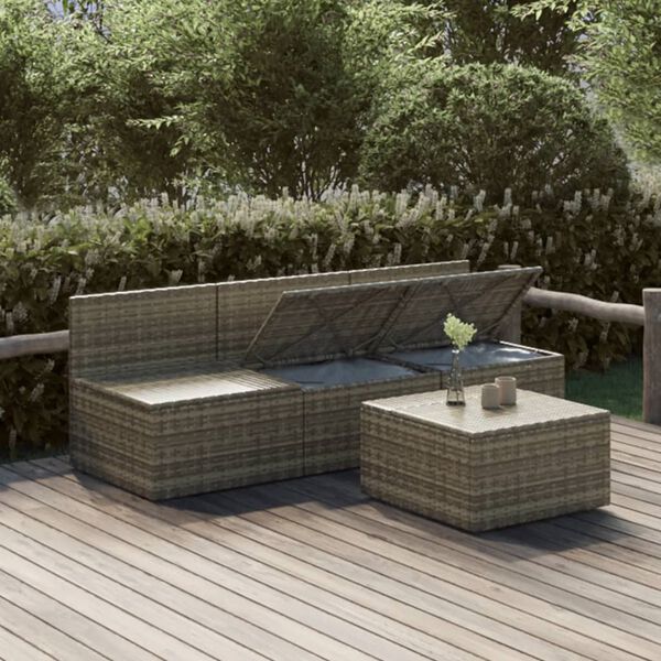 vidaXL 4-tlg. Garten-Lounge-Set mit Kissen Grau Poly Rattan