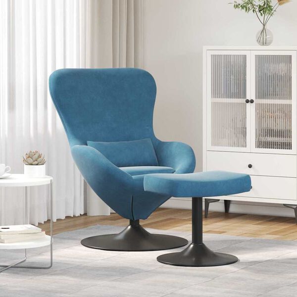 vidaXL Eierstuhl mit Fu&szlig;hocker with Footstool Blau Samt
