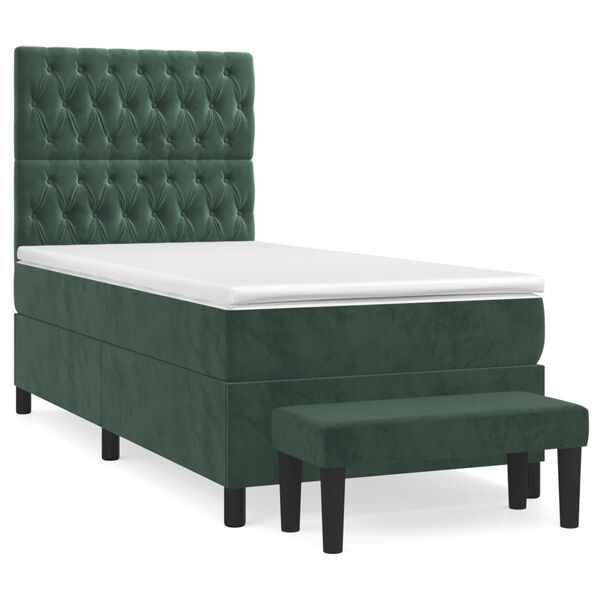 vidaXL Boxspringbett mit Matratze Dunkelgr&uuml;n 90x190 cm Samt