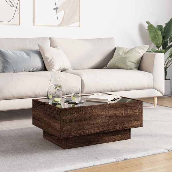 vidaXL LED-Couchtisch Braun Eichen-Optik 70x50x30 cm Holzwerkstoff