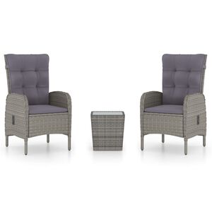 vidaXL 3-tlg. Bistro-Set Poly Rattan und Glas Grau