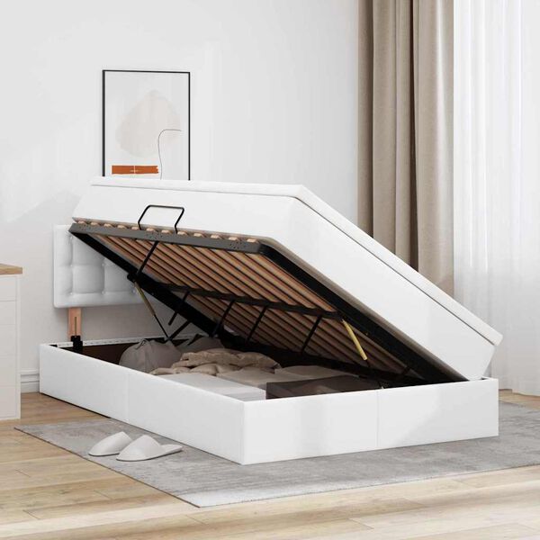 vidaXL Bett mit Stauraum und LED mit LED Wei&szlig; 120 x 190 cm Kunstleder