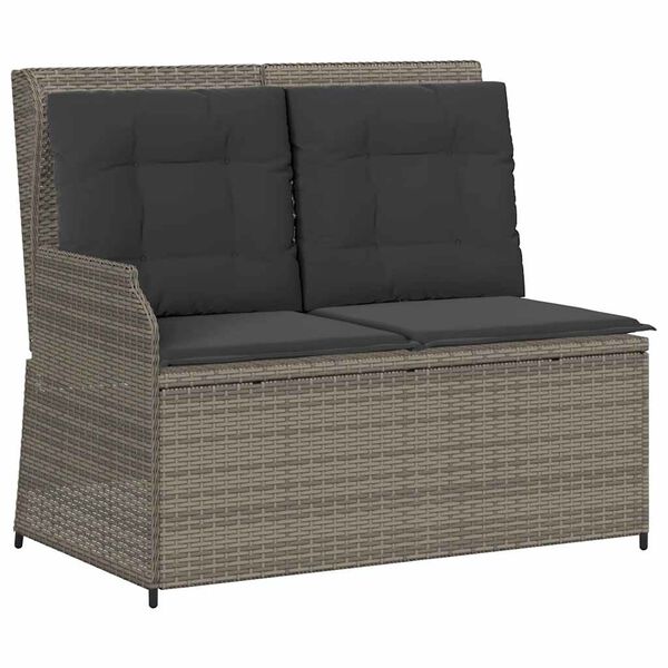 vidaXL Gartenbank Verstellbar mit Kissen Grau Poly Rattan