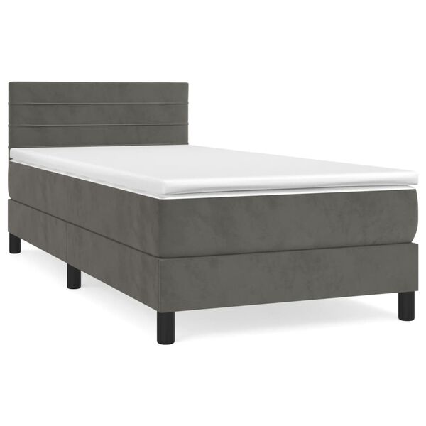 vidaXL Boxspringbett mit Matratze Dunkelgrau 90x190 cm Samt