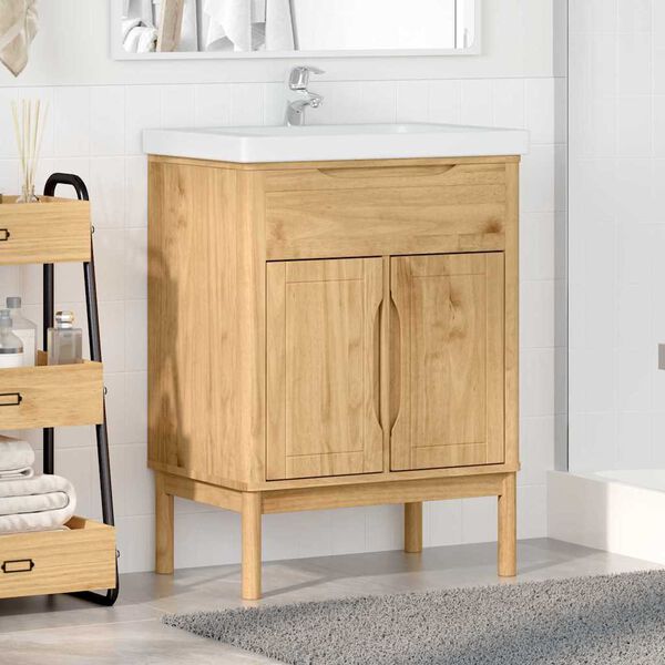 vidaXL Waschbeckenschrank mit Regal FLORO Wachsbraun 60 x 40 x 80 cm