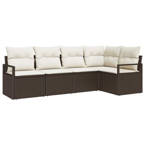 vidaXL Gartensofa-set 5 Stk. Braun und Wei&szlig; Poly-Rattan