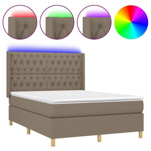 vidaXL Boxspringbett mit Matratze & LED Taupe 140x190 cm Stoff
