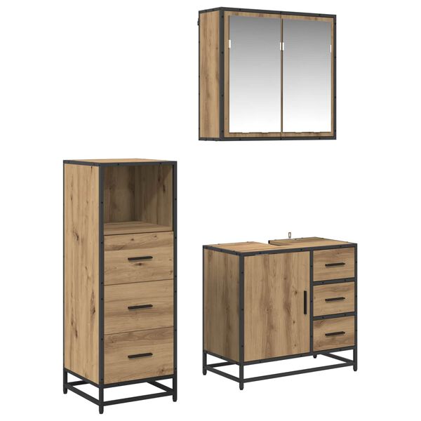 vidaXL Badezimmerm&ouml;bel-Set mit Regal 3 pcs Artisan-Eiche Holzwerkstoff