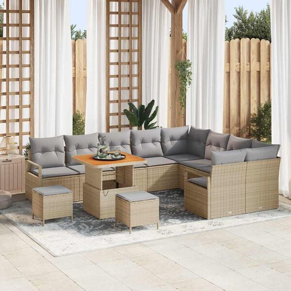vidaXL Garten-Sofa-Set mit Kissen 12 pcs Beige Poly Rattan