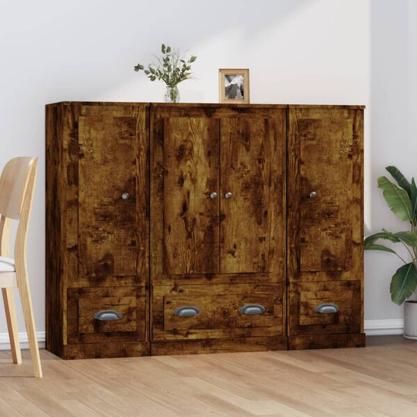 vidaXL Highboards 3 Stk. R&auml;uchereiche Holzwerkstoff