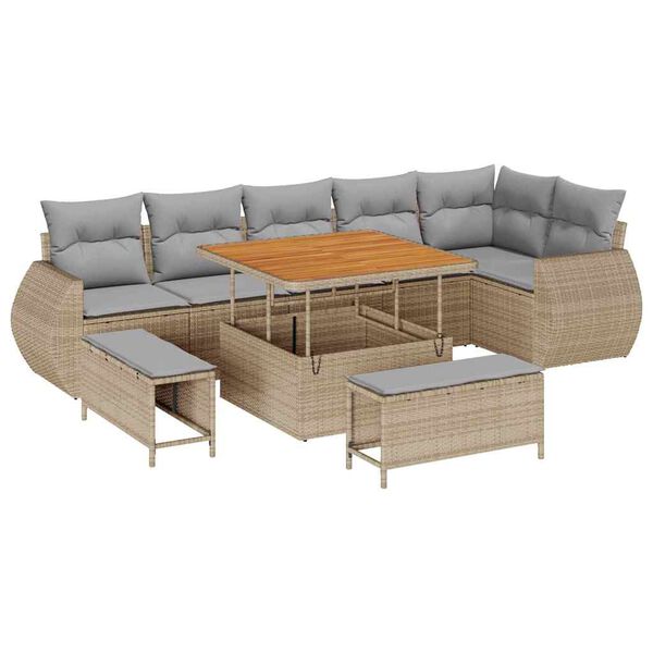 vidaXL Garten-Sofa-Set mit Kissen 9 pcs Beige und Hellgrau