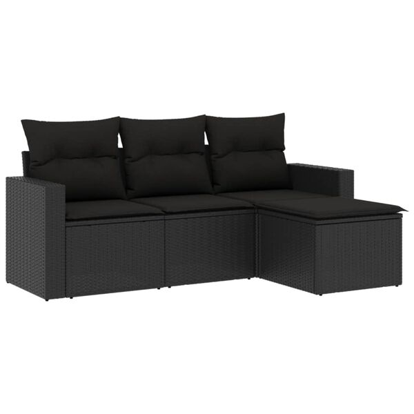 vidaXL 4-tlg. Garten-Sofagarnitur mit Kissen Schwarz Poly Rattan