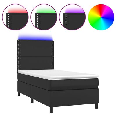 vidaXL Boxspringbett mit Matratze & LED Schwarz 100x200 cm Kunstleder