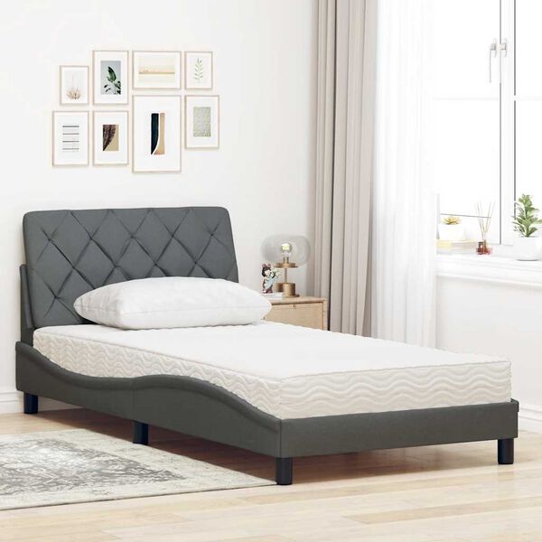 vidaXL Bett mit Matratze Dunkelgrau 100x200 cm Stoff