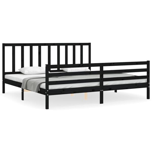 vidaXL Massivholzbett mit Kopfteil Schwarz 200x200 cm