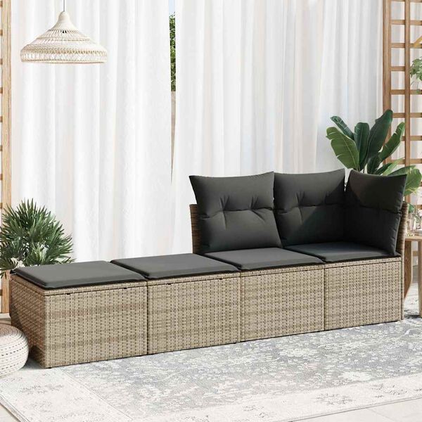 vidaXL 2-tlg. Garten-Sofagarnitur mit Kissen Grau Poly Rattan Akazie