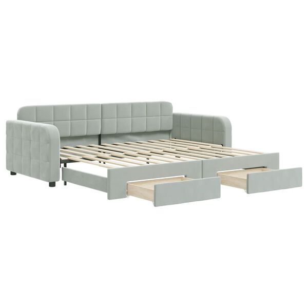 vidaXL Tagesbett Ausziehbar mit Schubladen Hellgrau 90x200 cm Samt
