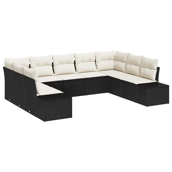 vidaXL Gartensofa-set mit Kissen 9 pcs Schwarz Poly-Rattan